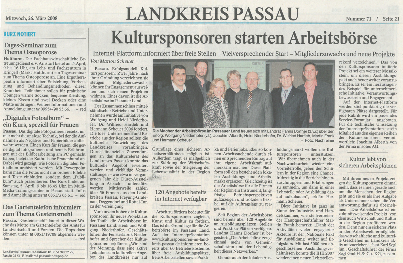 Kultursponsoren starten Arbeitsbörse