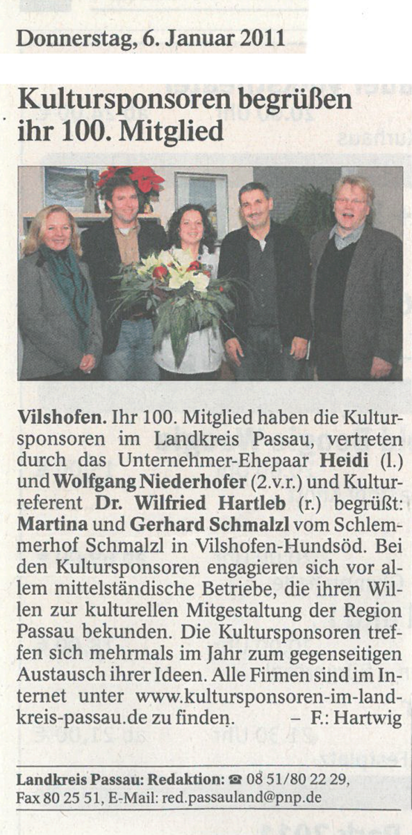 Kultursponsoren begruessen ih r100 Mitglied
